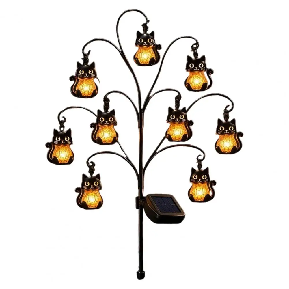 Solar Garden Lights Halloween Solar Tree Stump Light with Ghost Pumpkin Cat Ornaments Twinkling Garden Stake Lantern Vintage