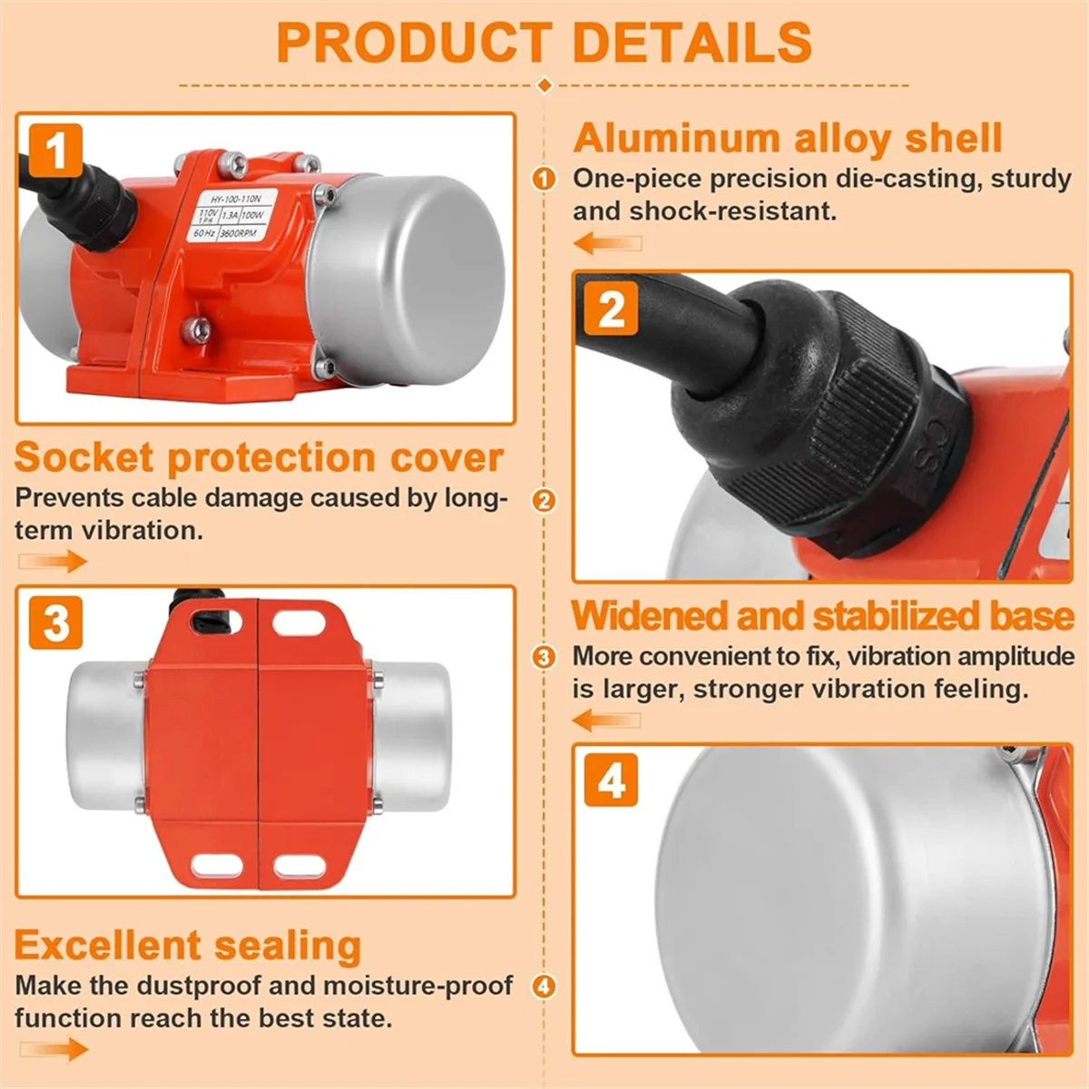 

Вибрационный двигатель для бетона RA-60W, однофазный бетонный двигатель переменного тока 110 В 3600 об/мин с регулятором скорости, для шейкерного стола США