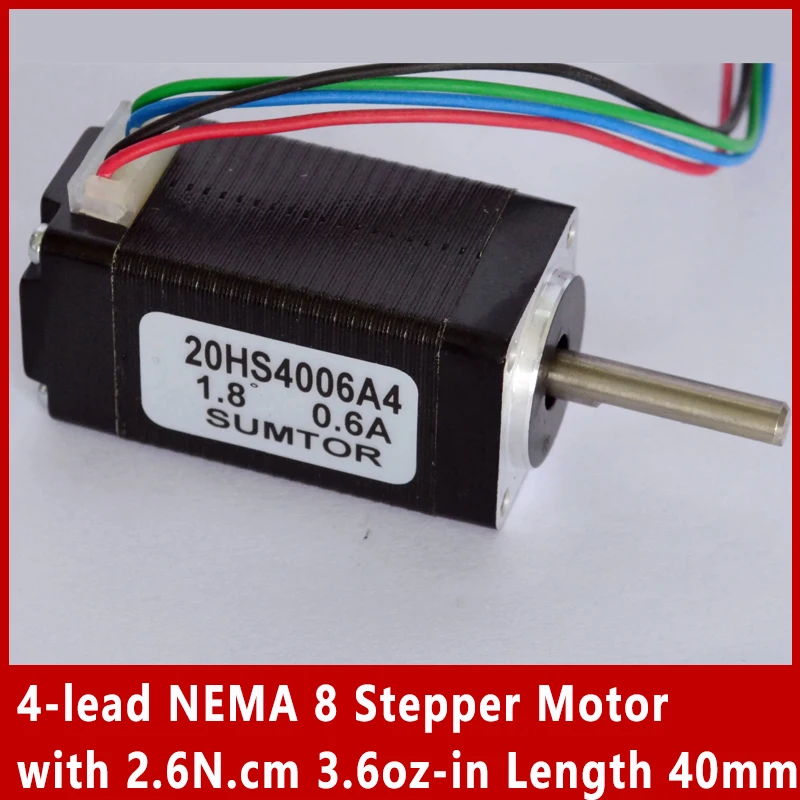 4-Wire NEMA 8 Stepper Motor 2.6N.cm Fuselage Length 40mm Single Output Shaft Current 0.6A/1.2A  Step angle 1.8°