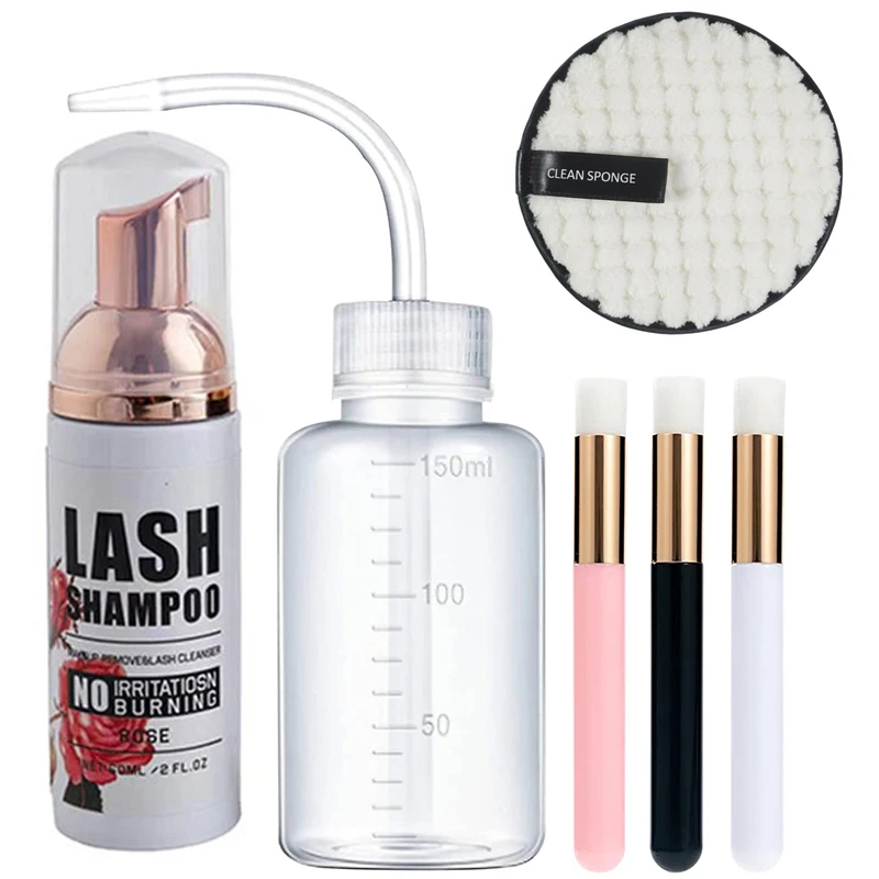 EyeLashes Cleanser Kit with Brush Cleaning Foam Pump Individual Eyelash Extension Glue Shampoo Eye Lashes Makeup Remover