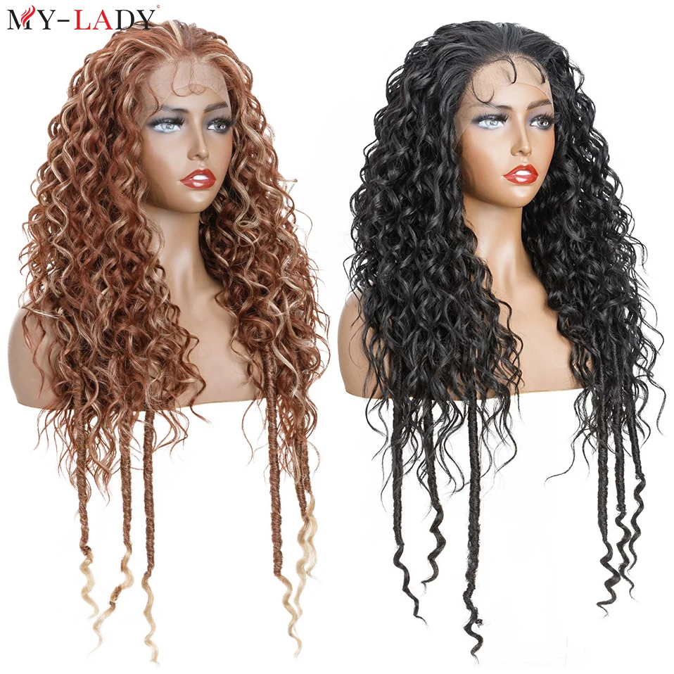 

My-Lady Braided Synthetic Goddess Faux Locs Wig 28inch Lace Front Wig Curly Hair Baby Hair Afro Brazilian Wigs Braids Lace Wigs