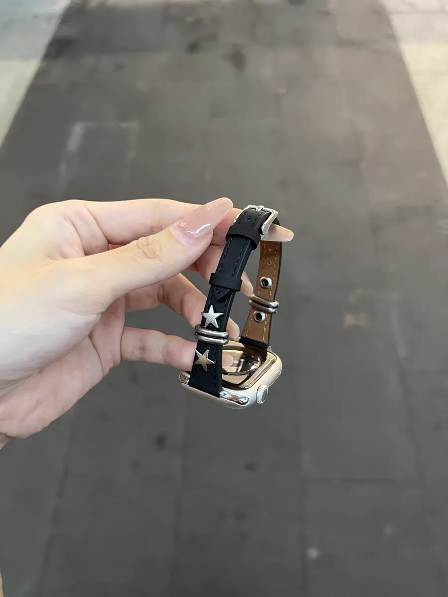 Leather loop Correa For Apple Watch band women thin 38mm 40mm 41mm 42mm 44mm 45mm 46mm 49mm Strap