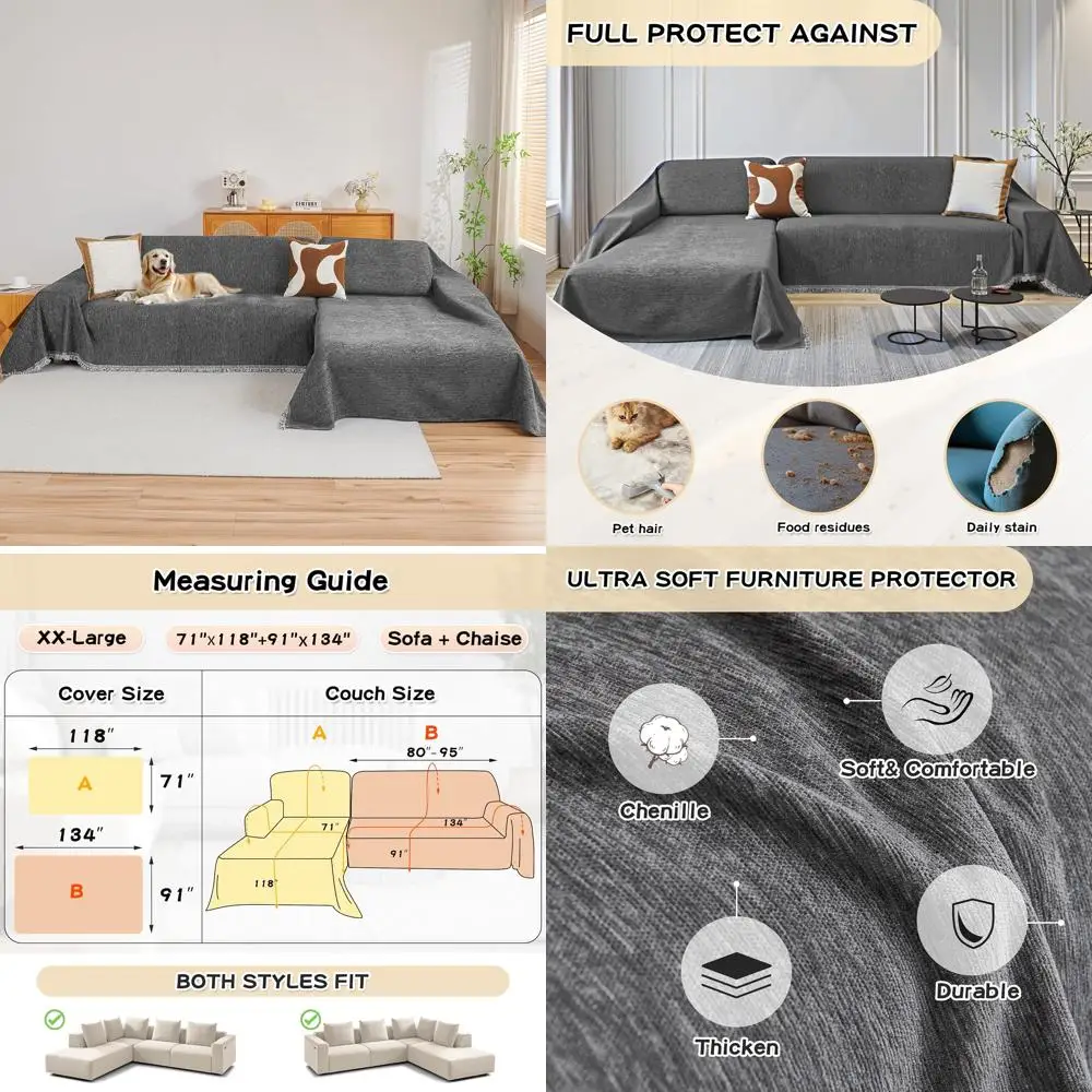 

Pet and Kid-Friendly Sectional Sofa Cover, 2-Piece L-Shape Couch Cover, Furniture Protection for Sofas