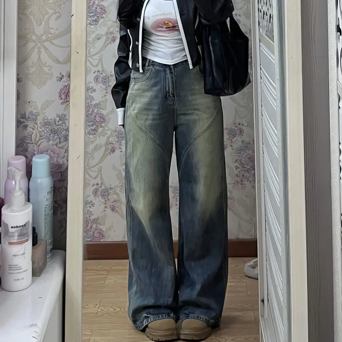 Vintage High Waist Wide Leg Denim Jeans for Women Spring Autumn Fashion Chic Loose Slim Micro-Pants Floor-Mopping Capabilities