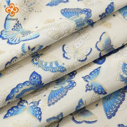 Bronze Printed Cotton Fabric Blue Japanese Style Butterfly Pattern Fabric For Kimono Diy Handmade Accessories Crafts TJ0451