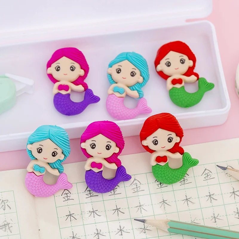 3 Pieces/batch Cartoon Creative Mermaid Puzzle Assembling Eraser Student Christmas Prize Gift Reward Cute Eraser Kawaii Eraser