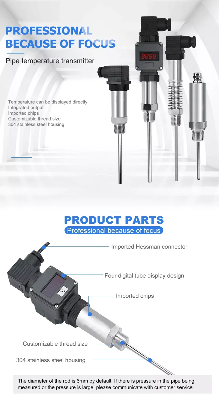 Pt100 integrierter Temperatursensor, Sendersonde, 4–20 mA, Edelstahl für die Temperaturregelung von Wasser, Ölen – Detail 6