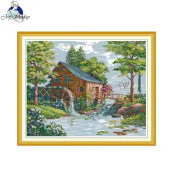 Joy Sunday Water Mill Pattern kit di punto croce stampati Aida 16/14/11CT fai da te Folk Craft contati set di ricami a mano decorazioni per la casa