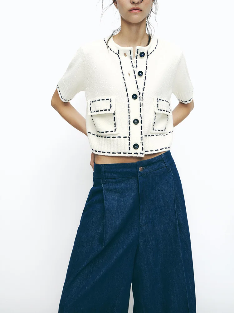 Lente nieuwe collectie dames gebreide ort Sve ronde Ne Jaet Creative Faion kleur Blo Stitch Detail pendelen Sle