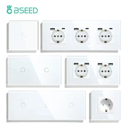 BSEED Touch Light Switches LED Backlight EU Wall Sockets Switches Glass Panel Max.Load 300W 1/2/3Gang LED Light Switches
