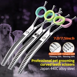 Fenice 7.0/7.5 inch Professional Dog Grooming Shears Curved Thinning Scissors for Dog Face Body Cutiing JP 440C High Quality