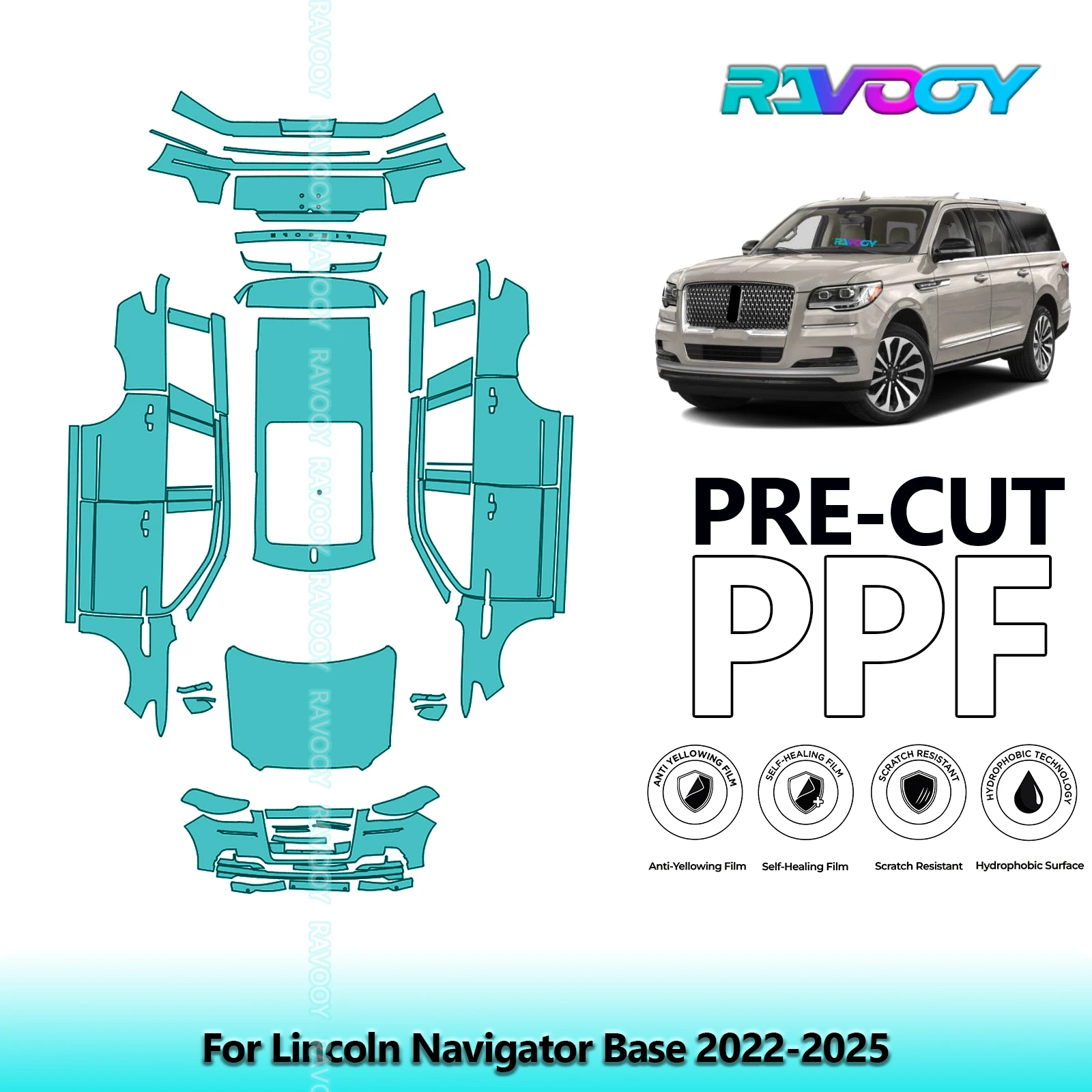 RAVOOY 8.5Mil Custom-Fit Precut TPU PPF Full Vehicle Clear Bra Stone Guard EU UK For Lincoln Navigator Base 2022-2025