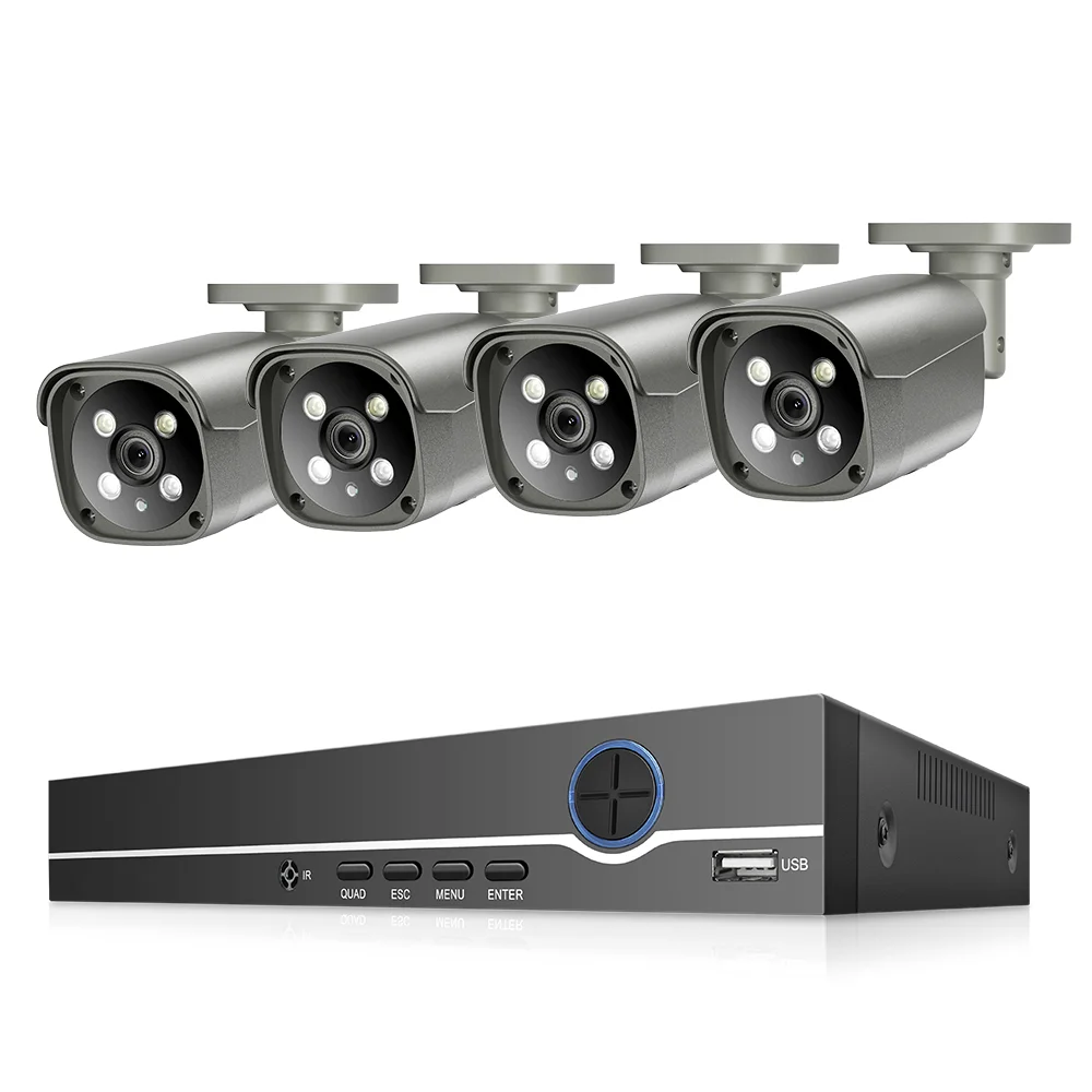 for Two-Way Audio Full Color Night Vision 4 Camera Outdoor Nvr 4K Poe Security Camera System