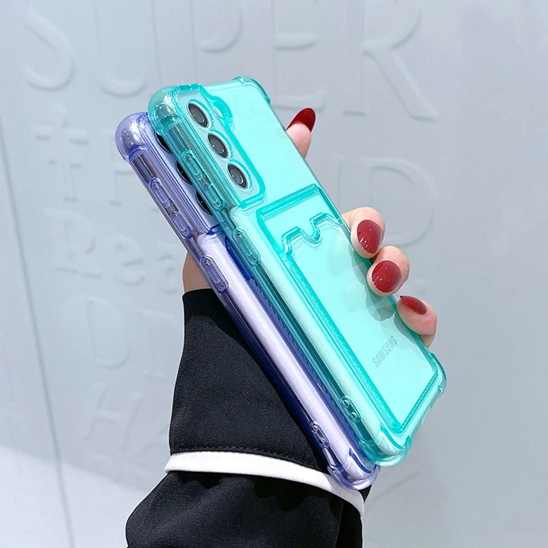 Card Holder Bag Transparent Case For Samsung Galaxy S21 FE S22 S23 Plus A13 A14 A34 A54 M33 M53 A22 A32 A42 A52 A33 A53 5G Case