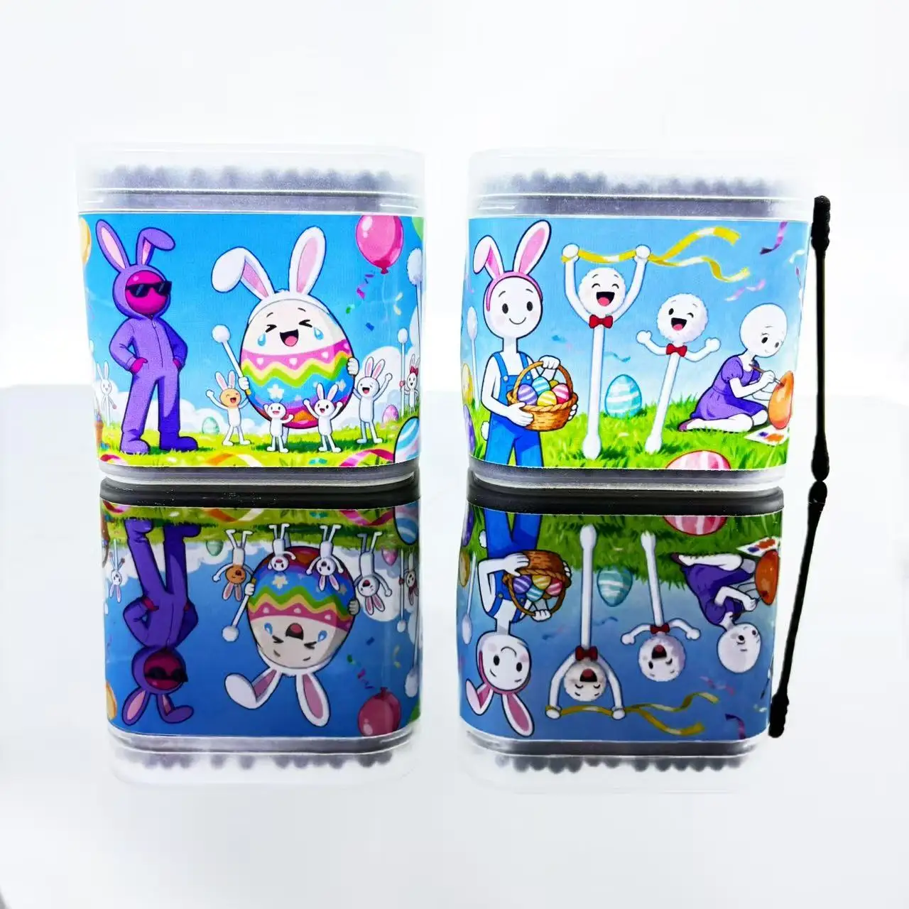 400 Uds hisopos de algodón de doble punta con temática de Pascua, bastoncillos de hisopo de algodón con elemento creativo de Pascua, bastoncillos de hisopo de algodón negros redondos en espiral