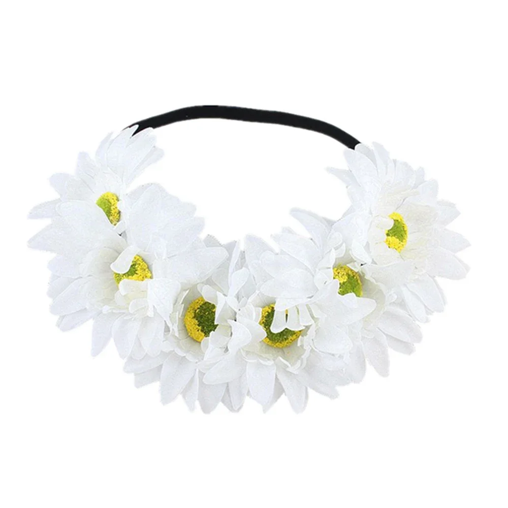 Strand Sonnenblume elastisches Haarband Böhmen Mode Haarband handgemachte Kunstblume Frauen Kranz Regenbogen Farbe romantisches Stirnband – Detail 5