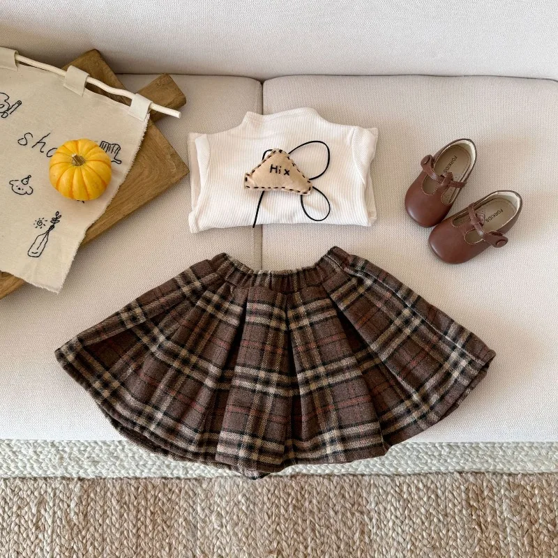 2025 Autumn and Winter New College Style Girls' Plaid Skirt, Children's Pleated Children's Fashionable Versatile A-line Skirt