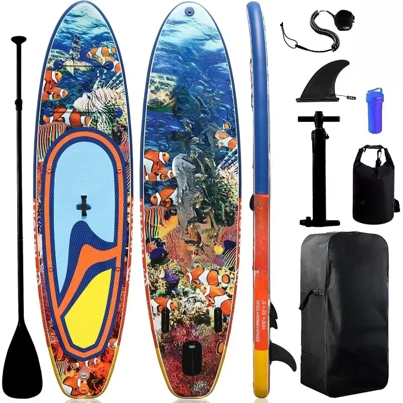 

Inflatable Stand Up Paddle Board Premium SUP W Accessories Backpack Wide Stance Non-Slip Deck Standing Boat Youth Adult