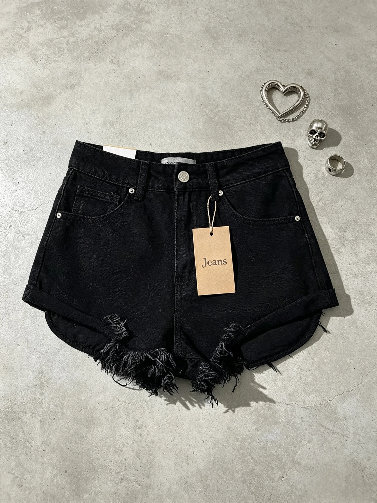 Women Black Gothic Denim Shorts High Waist A-line Hot Jeans Pants Y2K Gyaru Emo Micro Cowboy Shorts Vintage Jean Shorts Summer