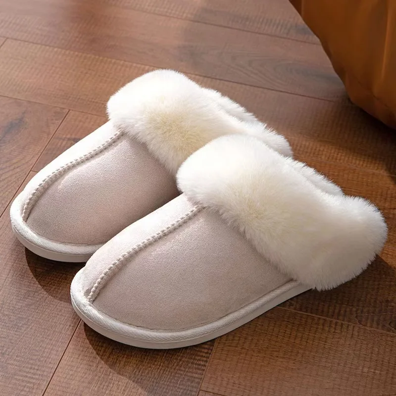 

New Winter Furry Women's Slippers Indoor Soft Home Shoes Fashion Brand Fluffy Suede Outdoor Non Slip Flat Slippers