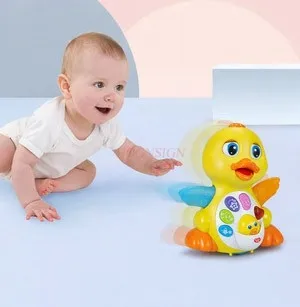 Baby toys can move with sound. 6 months old boy baby rhubarb duck sways and dances. 8 girls are 0-1 to 2 years old