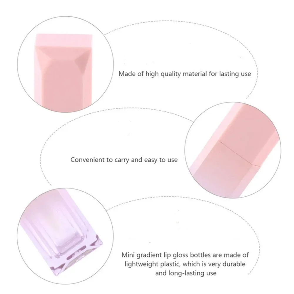 10pcs 5ml Mini Gradient Pink Lip Gloss Empty Tubes Refillable Lip Balm Container Lip Glaze Tube with Wand Silicone Portable Tool