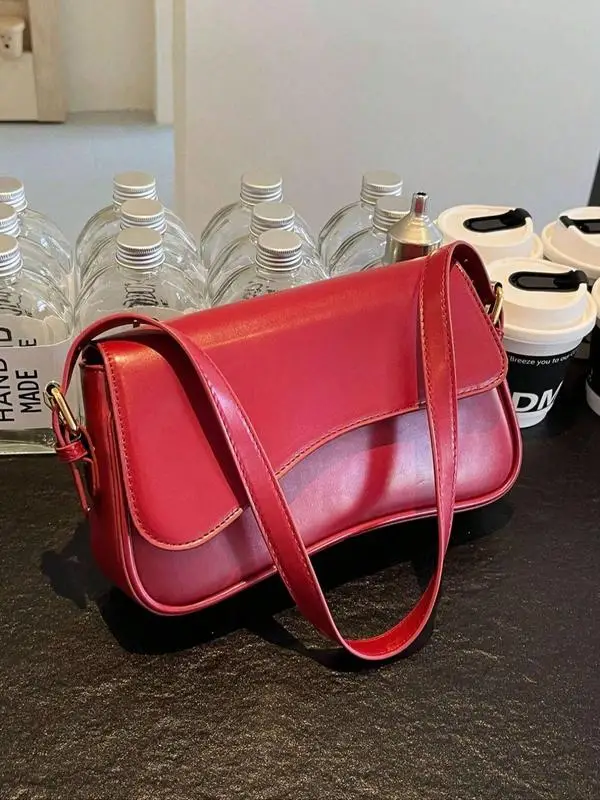 Women's Summer Outfits 2024 Plain Color Saddle Everyday Shoulder Bag & Crossbody Bag, Elegant Magnetic Closure Flap Saddle Bag f