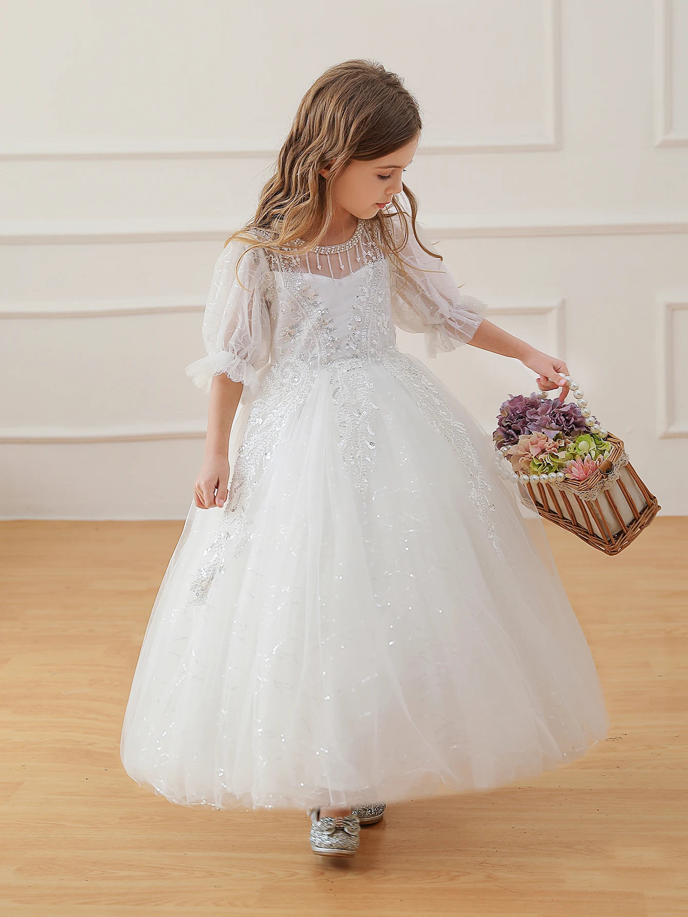 New Style Party  Dress Wedding Flower Frock  Bridal Ball Gown For Little Girl 7 Years