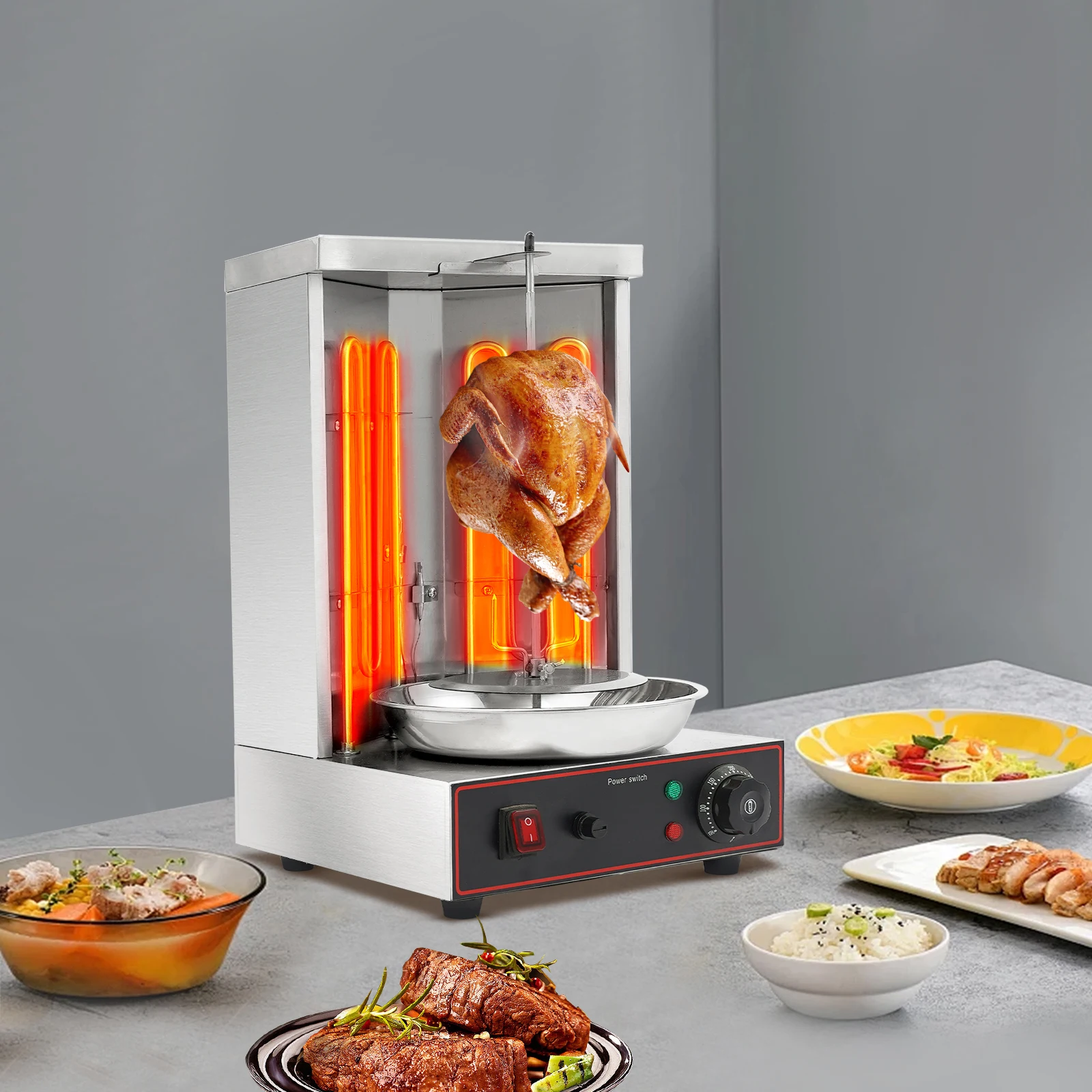 3000W Commercial Household Electric Shawarma Machine Rotary BBQ Doner Kebab Maker Grill Stainless Steel Rotisserie Equipment