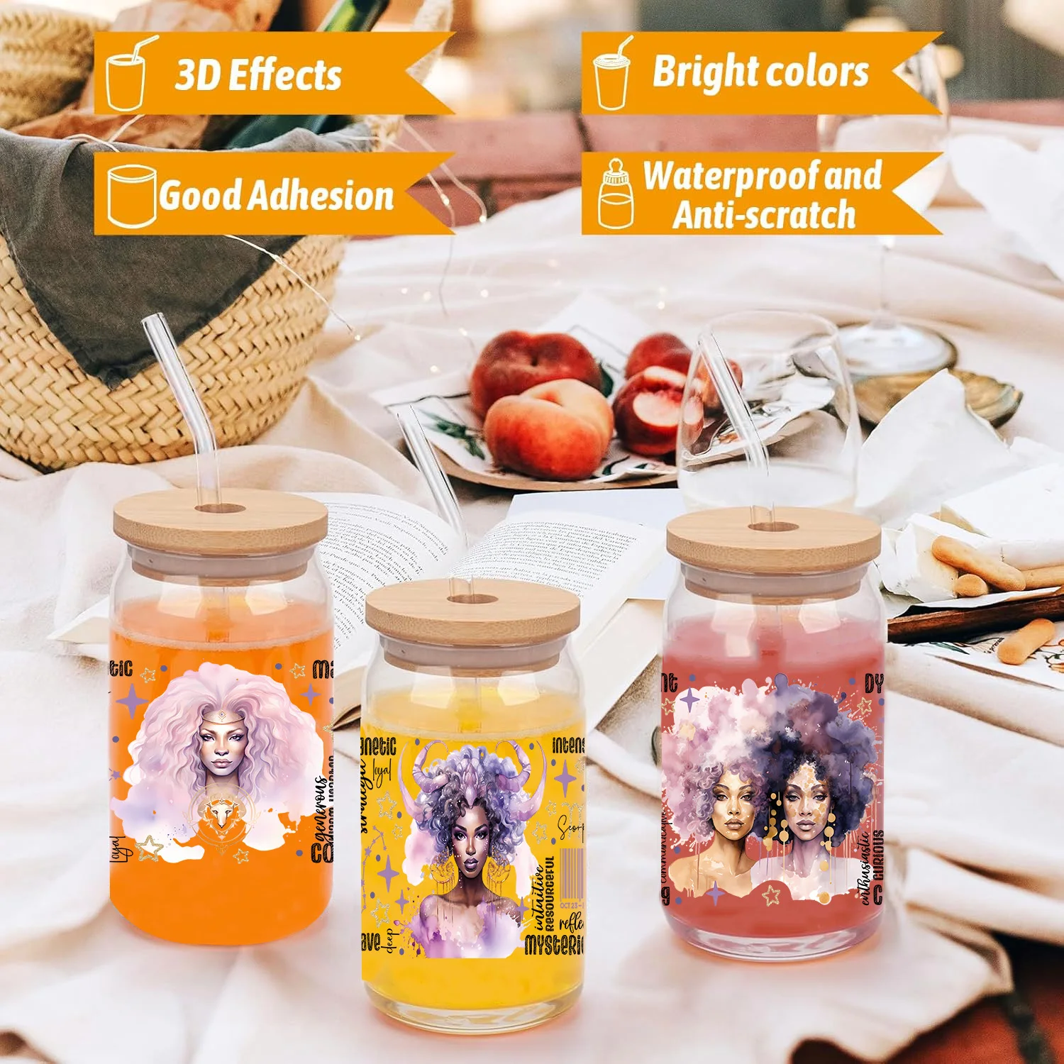 Constellation cool girl peel waterproof DIY Decals 3D transfers uvdtf crystal stickers 16oz uv dtf cup wraps for Libbey Glasses