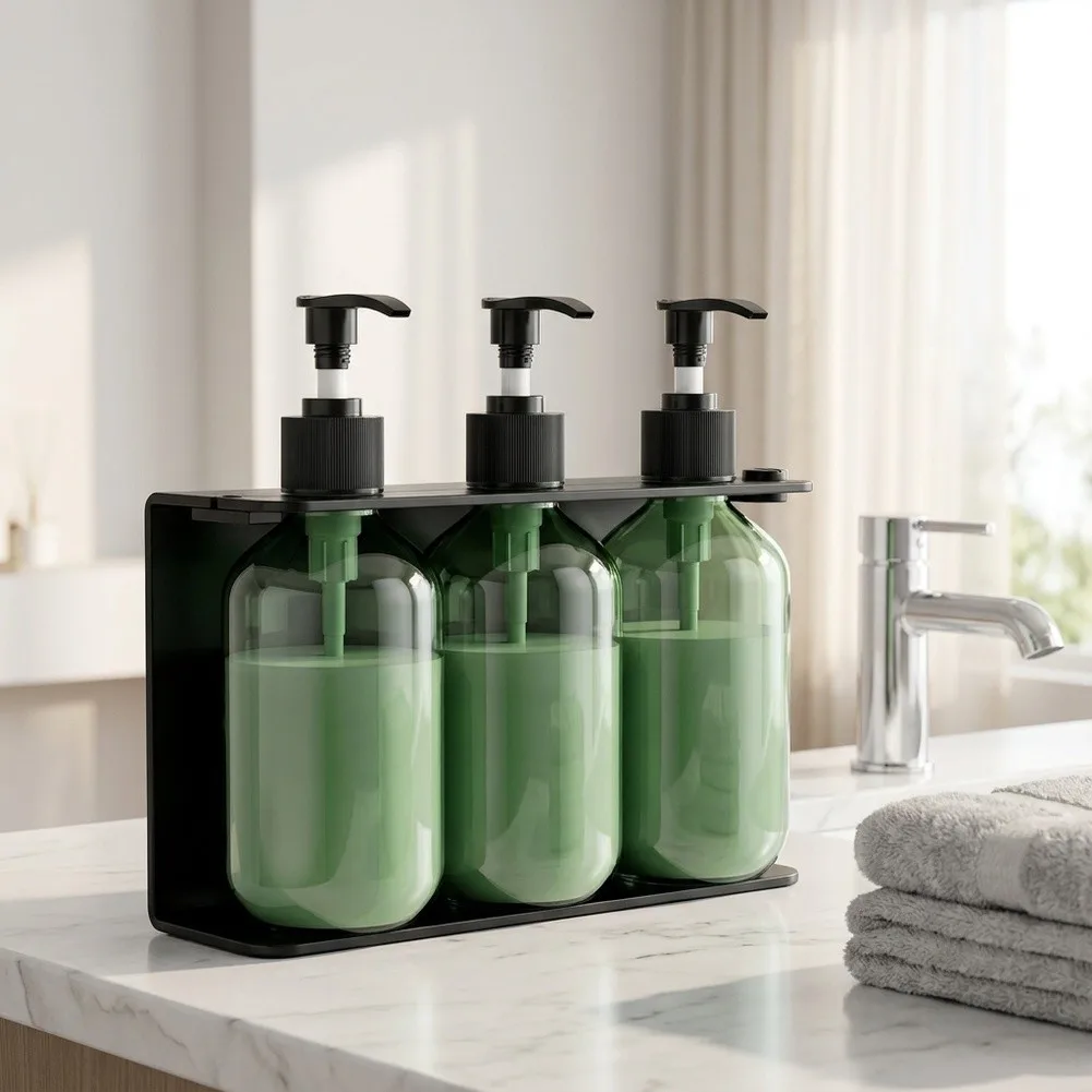 3Pcs 300ml Wall Mounted Soap Dispenser Set No Drill Shower Organizer For Bathroom, Liquid Shampoo Conditioner Bottles