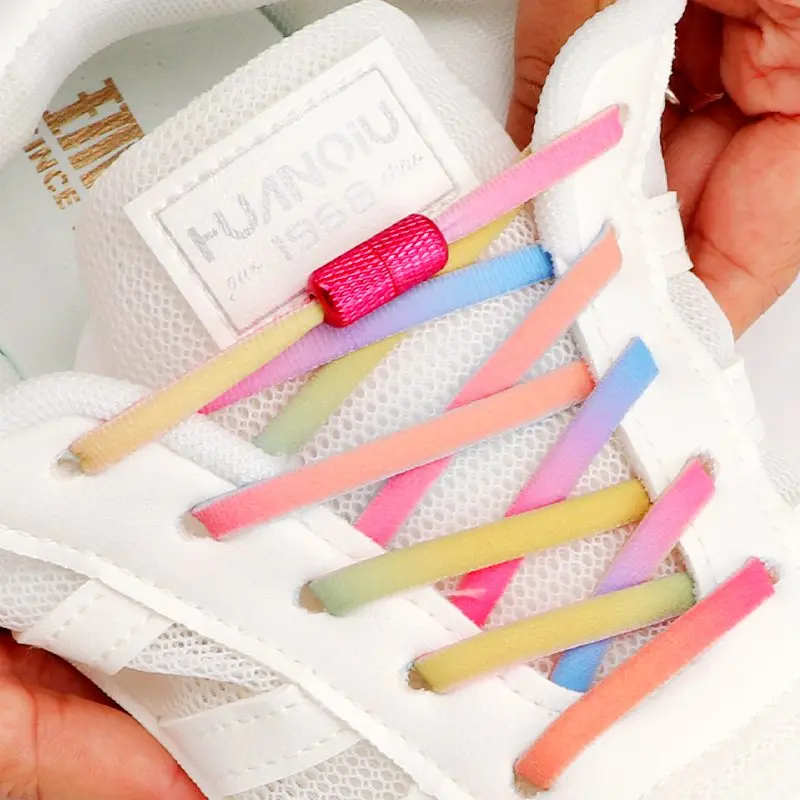 Capsule Buckle No Tie Shoelaces Round Elastic Shoe Laces for Sneakers Rainbow Colorful Tennis Shoelace Without Ties Shoestrings