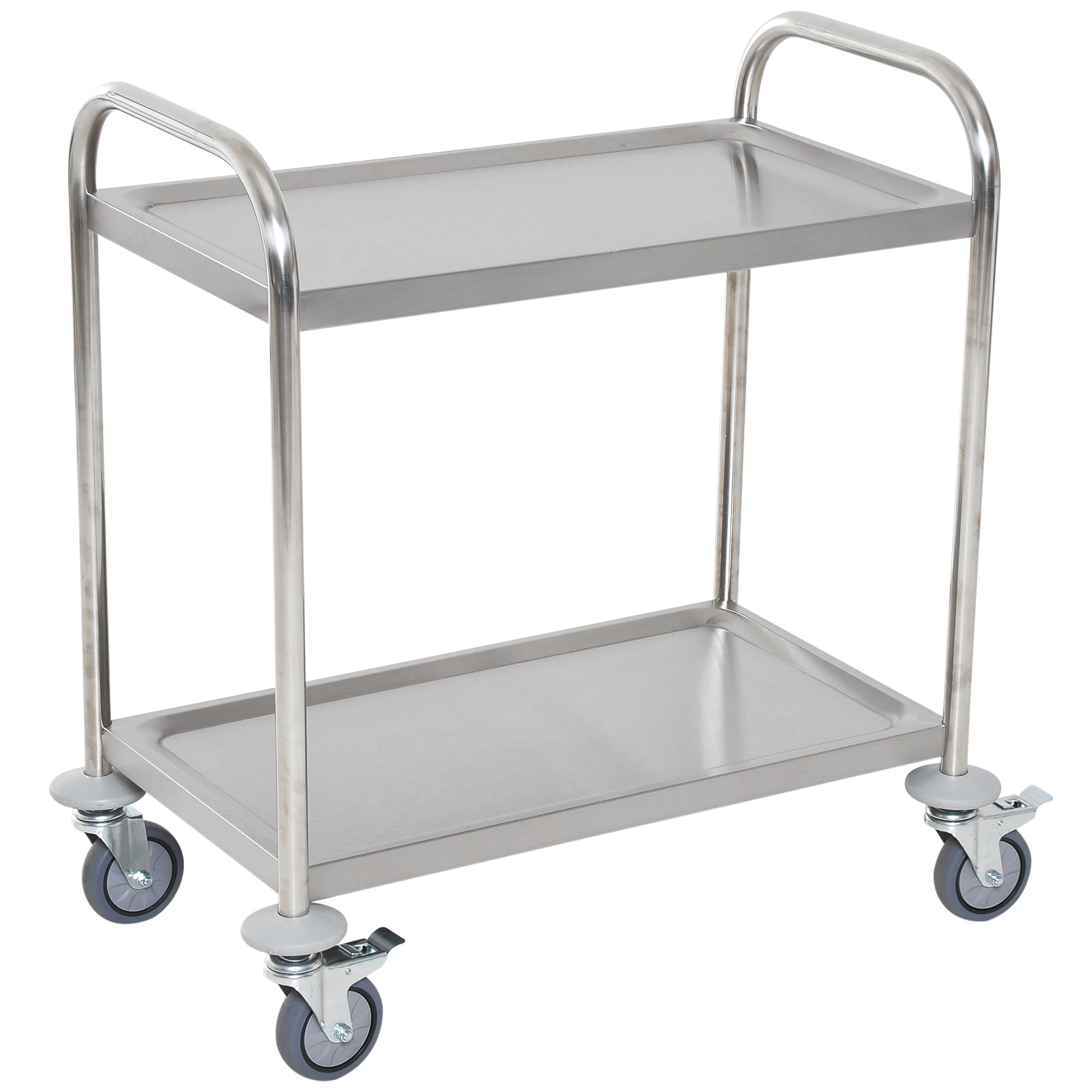 HOMCOM serveerwagen met zwenkwielen keuken 2 planken 80L x 45l x 82H cm roestvrij staal. Chrome