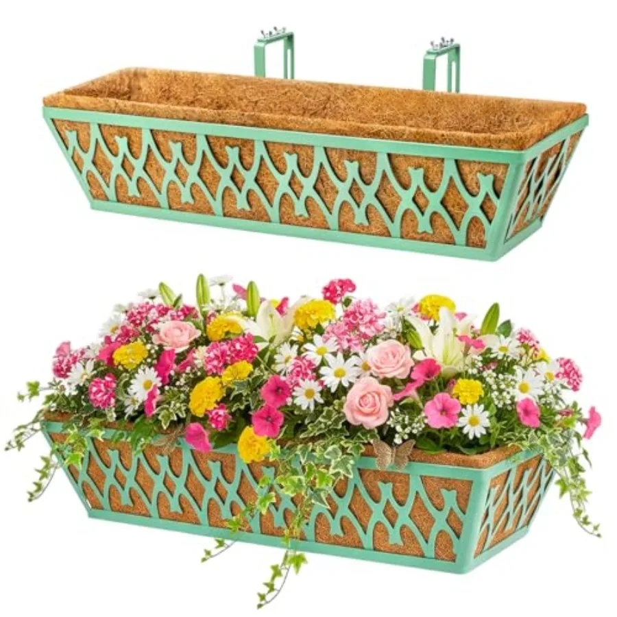 

Window Boxes Planters Railing Planter Box with Adjustable Brackets for Porch Fence Patio Balcony Hanging Flower Baskets with Co