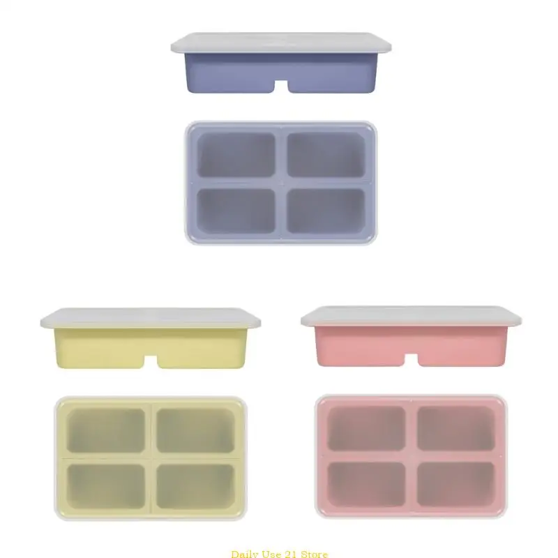 2Pcs Silicone Freezer Trays with Lid Ice Cubes Freezer Molds Silicone Ice Cubes Tray for Soup and Storage Enduring