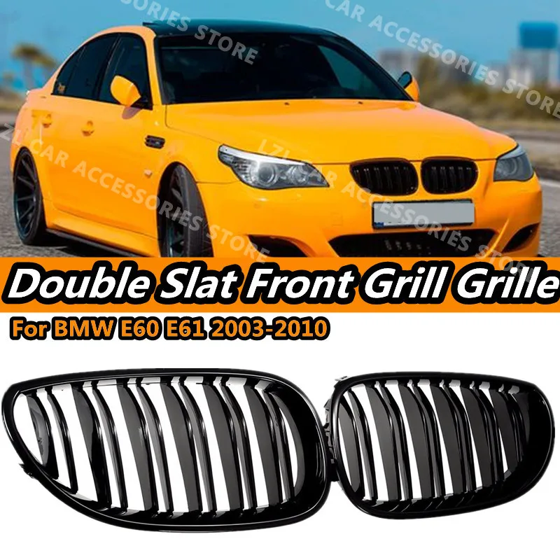 

Pair Car Front Bumper Grille Kidney Racing Grill Grilles For BMW E60 E61 5 Series 2003-2010 Gloss Black Auto Double Slat New