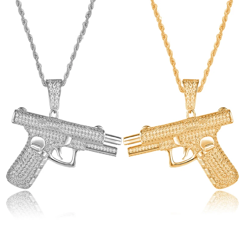 Hip Hop Bling Iced Out Pistol Charm Pistol Charm Necklace for Men Personality Rock Punk Cool Street Party Jewelry Gifts