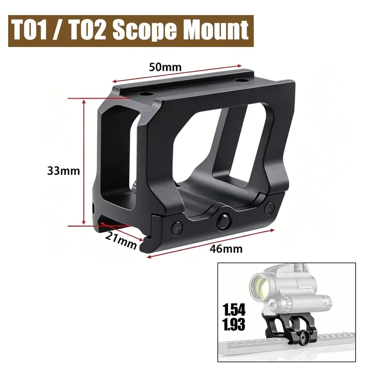 UNITY Tactical – support de montage pour lunette optique de 1.54 et 1.93 pouces, base de visée à point rouge T002 T001 588, support universel pour rail Picatinny de 20mm