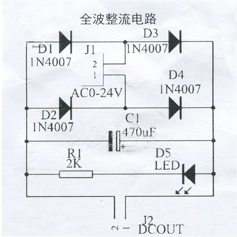 1N4007 브리지 정류기 AC-DC 전력 변환기, 풀 웨이브 정류기 회로 기판 키트 부품