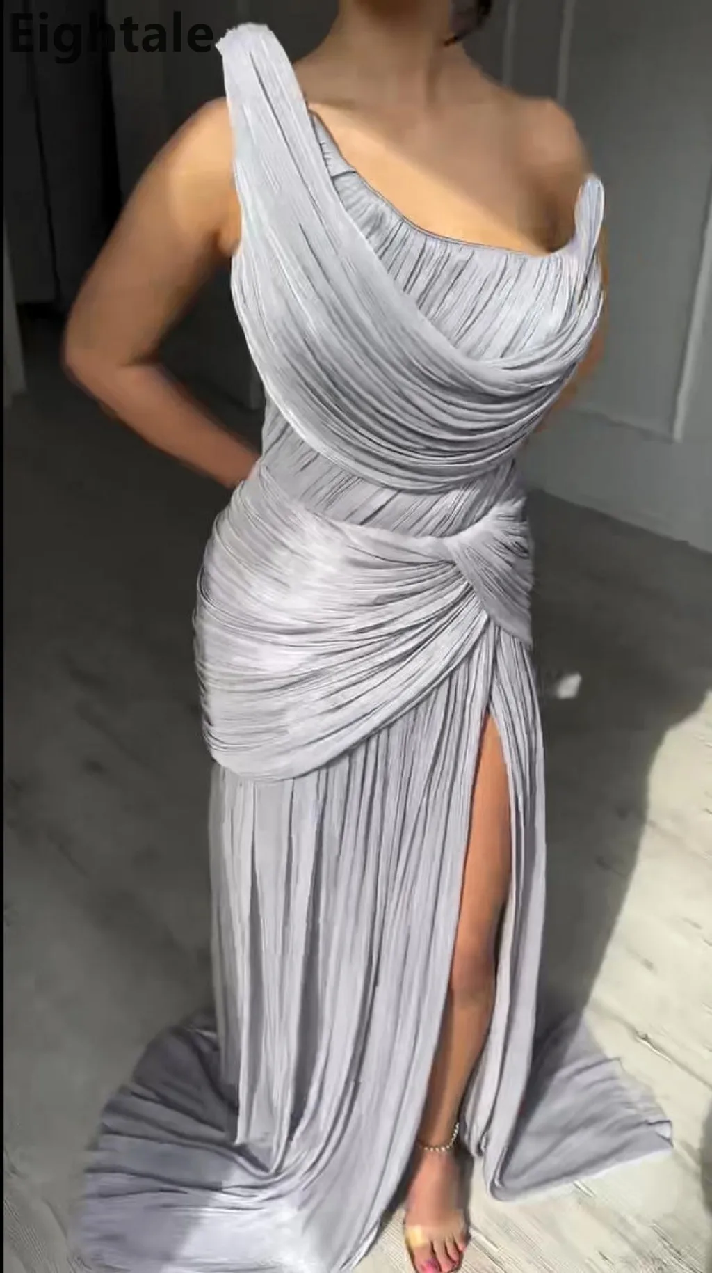 Customized Champagne Arabic Long Sleeves Kerchief Evening Dress Mermaid O Neck Sequin Women Formal Party Gown Robes De Soirée