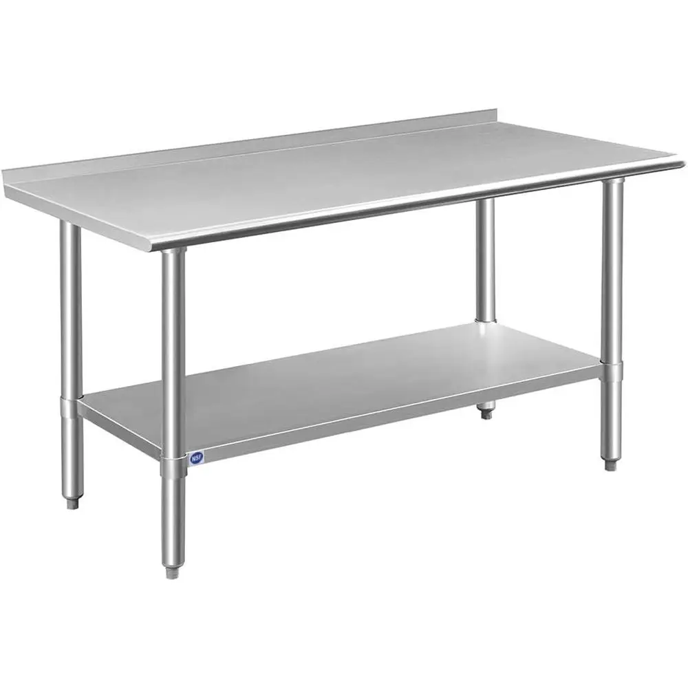 

Commercial Stainless Steel Prep Table with Backsplash, 24x60 Inches, Heavy Duty for Kitchen, Adjustable Shelf, Suitable for Rest