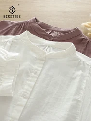 New Spring Cotton Yarn Solid Shirt Women Stand Batwing Sleeve Tops Girl Loose Casual Appear Thin Blouses 2024 Autumn T444101QC