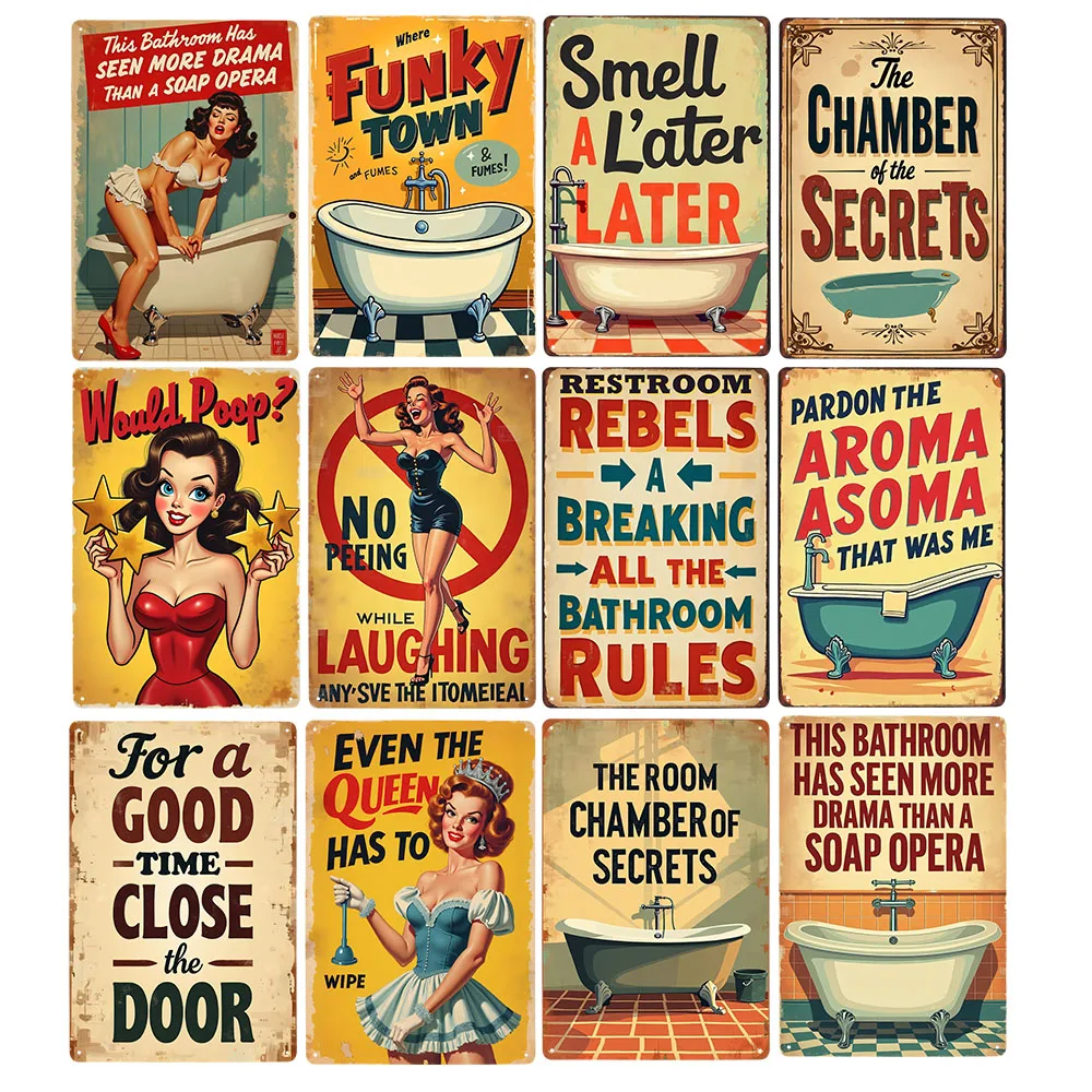 Забавные правила ванной комнаты, винтажный металлический знак, ретро украшение для дома, туалет, настенный художественный декор, идея подарка