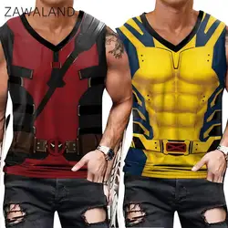 Zawaland Deadpool Wolverine Tank Tops for Men Cosplay Costume Fitness Shirts Superhero 3D Print Top Gym Halloween Clothes