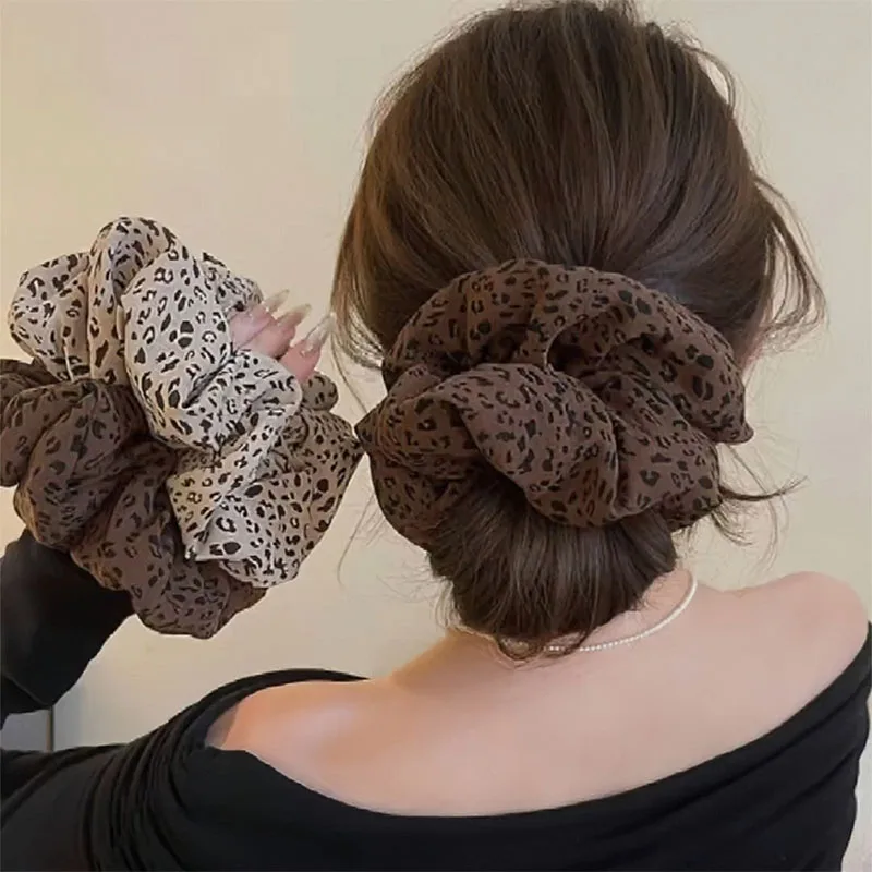 Großer Scrunchie mit Vintage-Leopardenmuster für Damen und Mädchen, süßer Haarschmuck, Haargummi, Haarband, Haarring, modische Haar-Accessoires