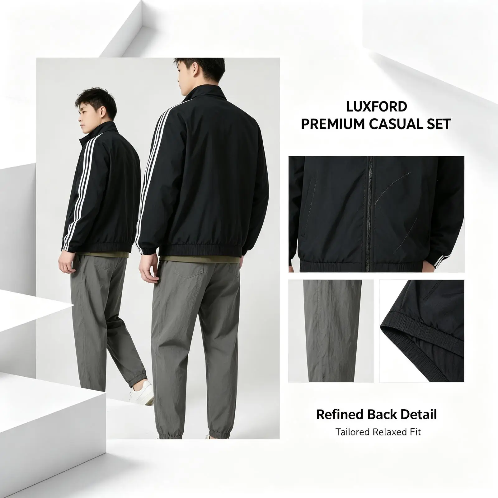 Hot Adidas LUXFORD Men's Premium Casual Tracksuit Soft Cotton Blend Relaxed Fit Urban Streetwear Sweatsuit Set LF-2409