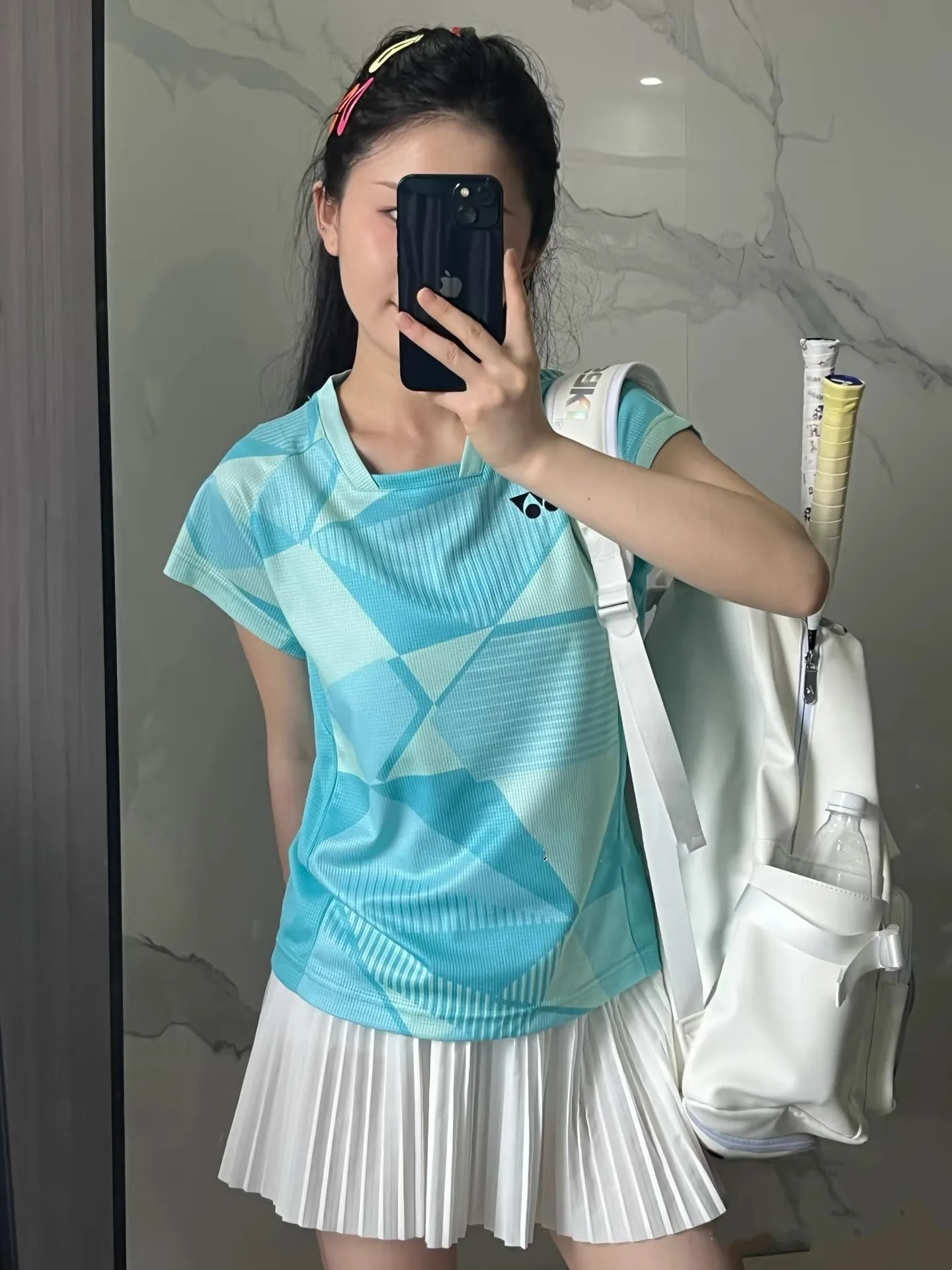 yellow-neck-short-sleeve-badminton-uniform-women's-slim-fit-flying-sleeve-sports-shirt-college-style-fitness-clothing