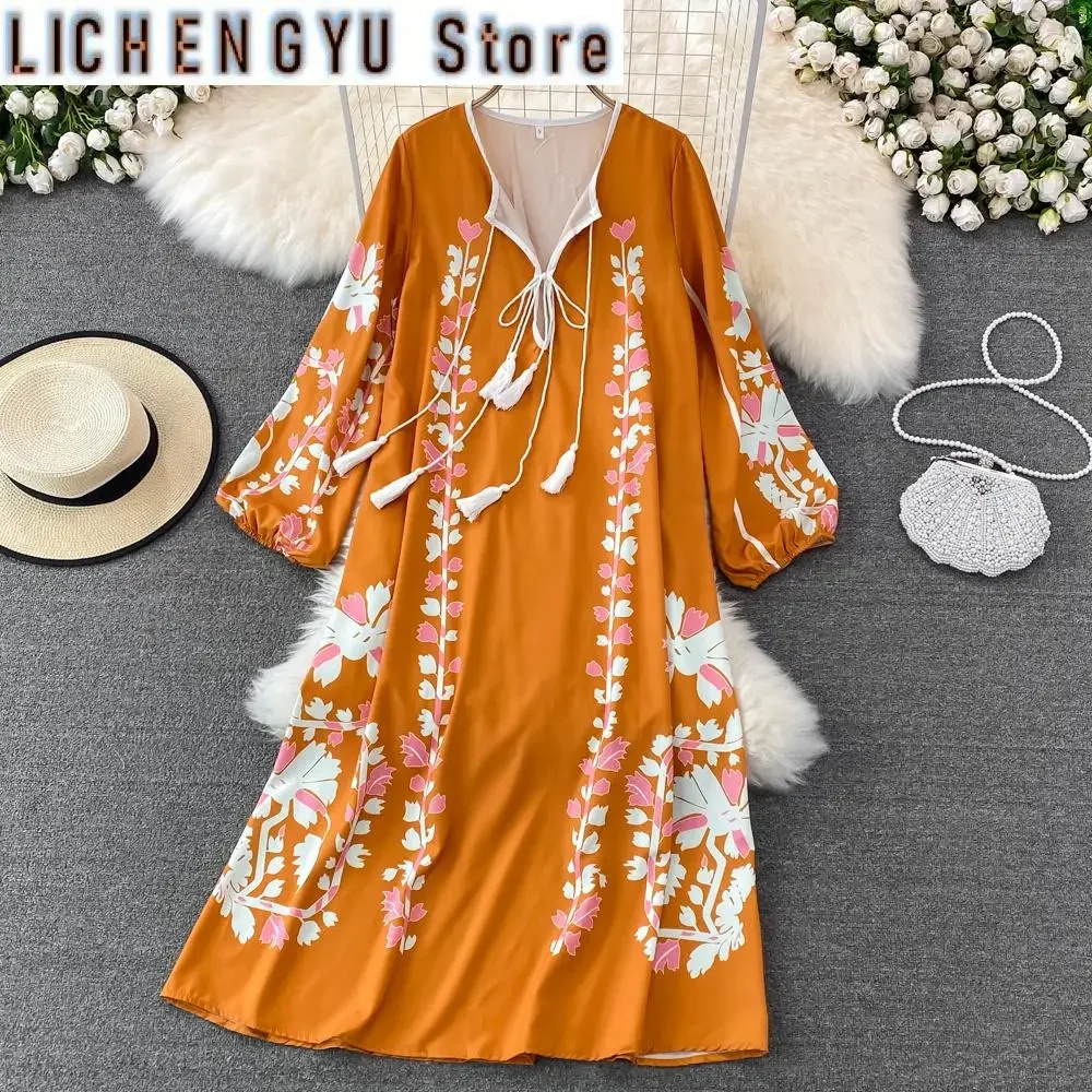 Sweet Style Women Nice Foreve Dress Embroidery Print Contrast Color Tassels Bandage Dresses Spring Summer