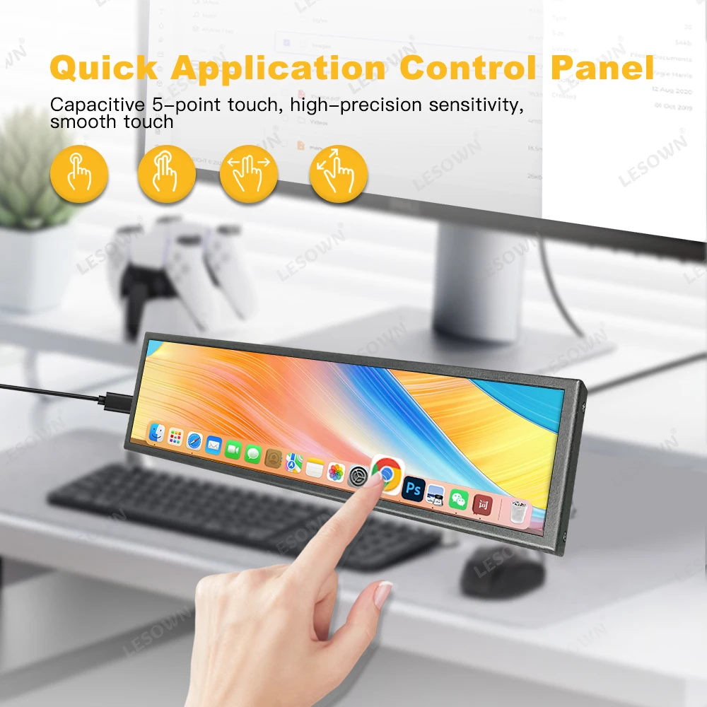 Imagem -04 - Lesown-usb c Monitor Lcd Touch Screen 88 Long Strip Barra Portátil Ips Pequena Larga Tela Externa para pc Exibindo Letras