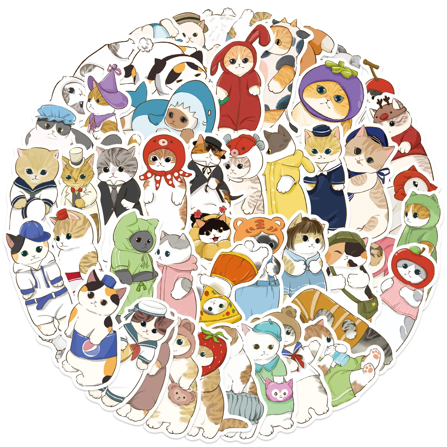 50pcs chat avec Hoo animaux dessin animé Graffiti autocollants bricolage téléphone guitare ordinateur portable valise tasse autocollant étanche enfants jouet